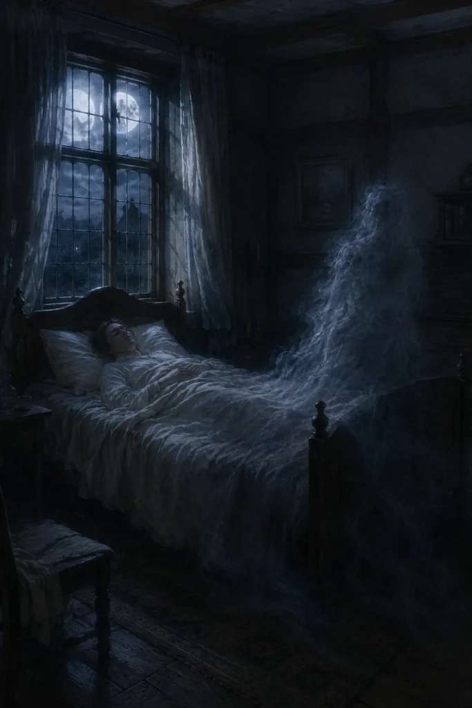 Sleep Paralysis - Illustration of a sleep-paralysis practice in a historical-museal-documentary style