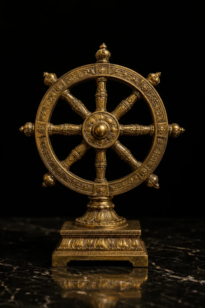Dharmachakra, protective symbol, museum-style illustration