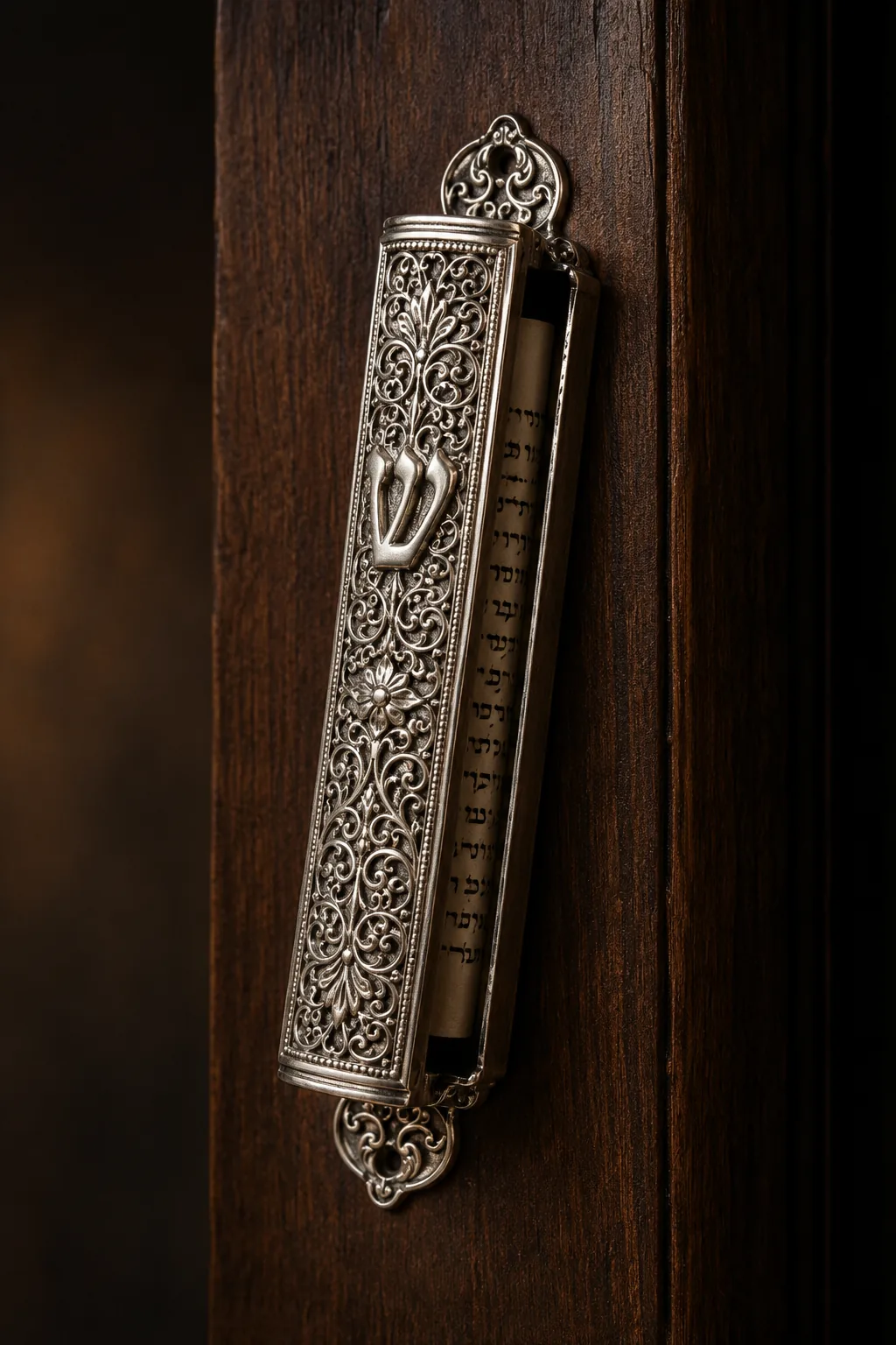 Mezuzah-Schriftrolle am Türpfosten