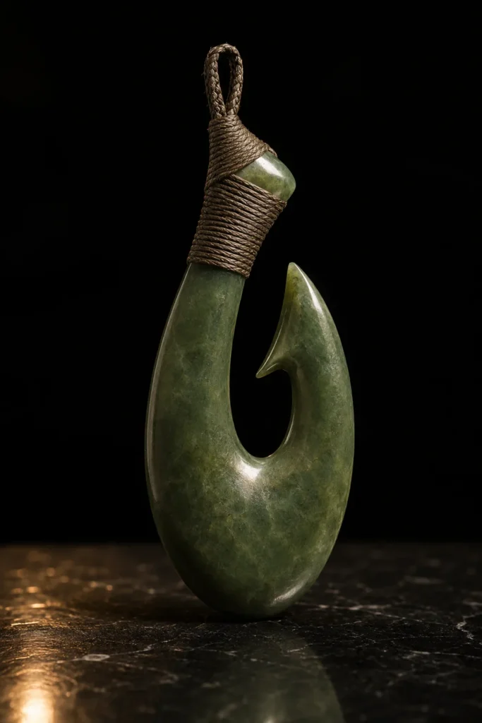 Hei Matau - protective symbol, museum-style illustration