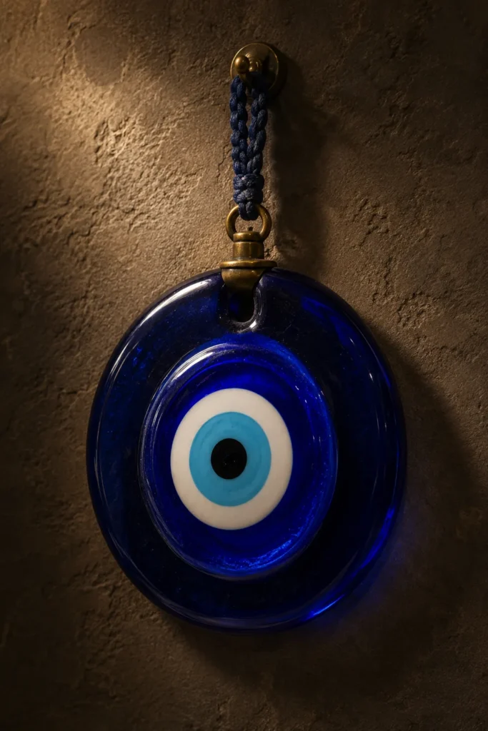 Großes türkisches Nazar-Boncuğu-Schutzauge aus blauem Glas als Wandamulett